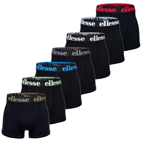 Ellesse Herren Boxer Shorts, 7er Pack - Yema Boxershorts, Logobund, Ohne Eingriff, Cotton Stretch, Schwarz/Bunt L von Ellesse