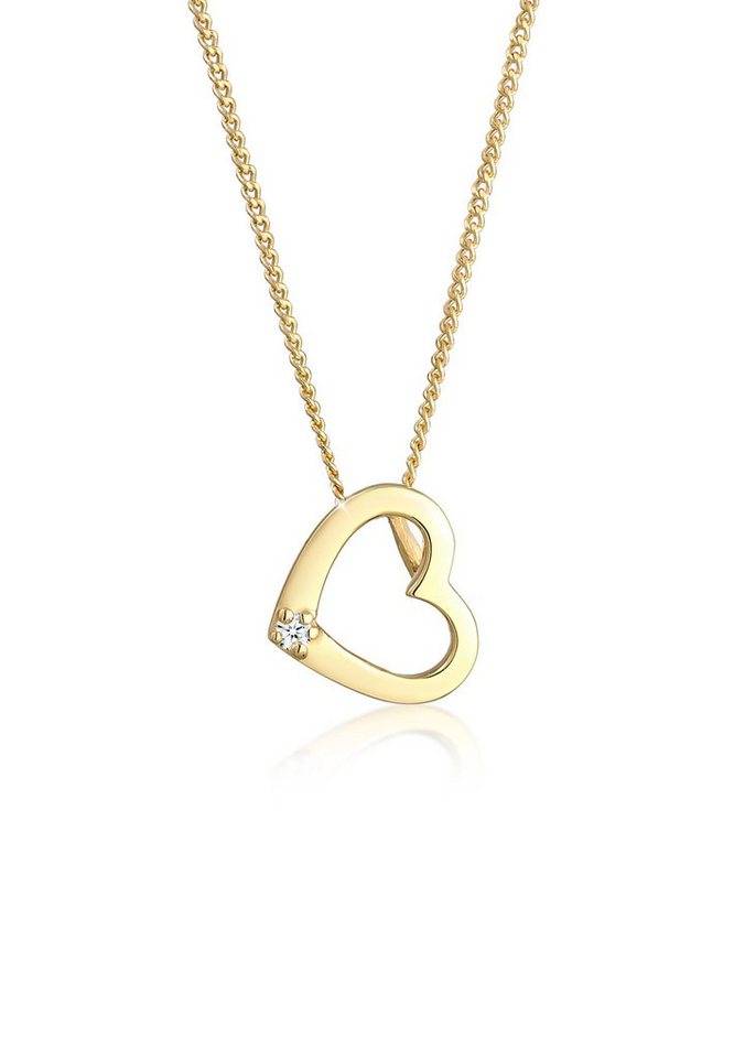 Elli DIAMONDS Collierkettchen Herz Liebe Diamant (0.015 ct) Love 585 Gelbgold von Elli DIAMONDS