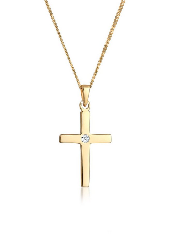 Elli DIAMONDS Collierkettchen Kreuz Diamant Weiß Brillantschliff (0.015ct) 585 Gelbgold von Elli DIAMONDS