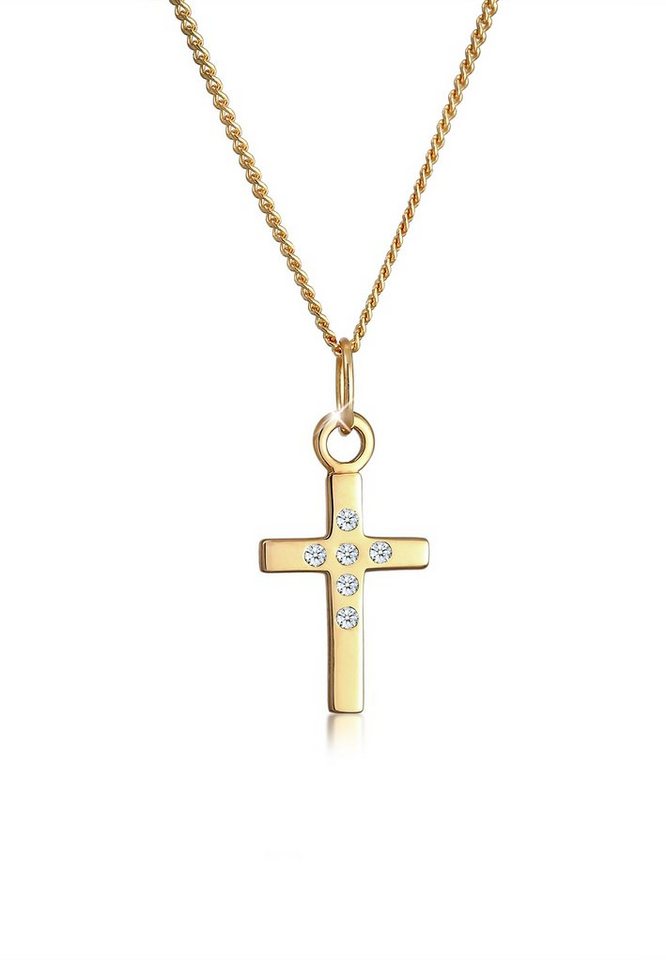 Elli DIAMONDS Collierkettchen Kreuz Diamant Weiß Brillantschliff (0.03 ct) 585 Gelbgold von Elli DIAMONDS