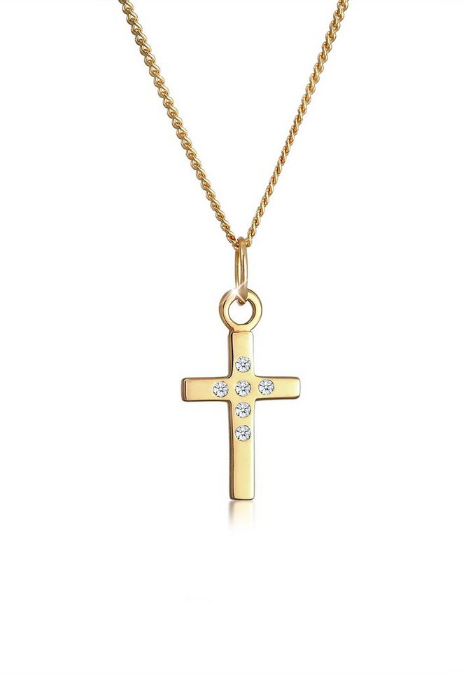 Elli DIAMONDS Collierkettchen Kreuz Glaube Fein Diamant (0.03 ct) 585 Gelbgold von Elli DIAMONDS