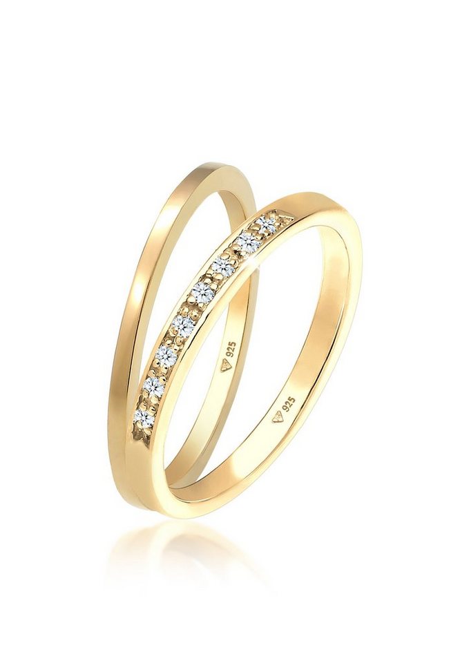 Elli DIAMONDS Diamantring Basic Memoire Diamant Stapel Ring-Set 925 Silber, Ring Set von Elli DIAMONDS