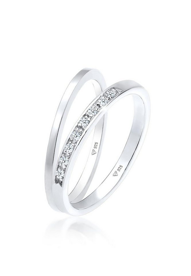 Elli DIAMONDS Diamantring Basic Memoire Diamant Stapel Ring-Set 925 Silber, Ring Set von Elli DIAMONDS