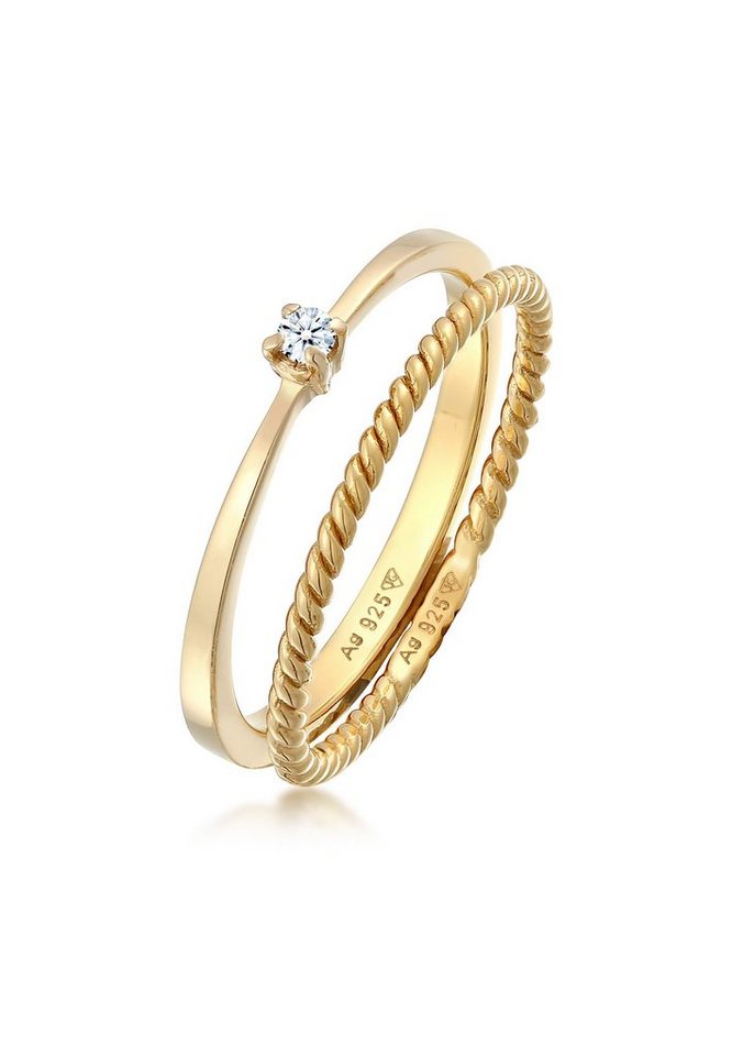 Elli DIAMONDS Diamantring Diamant (0.03 ct) Kordel 2er Ring Set 925 Silber von Elli DIAMONDS