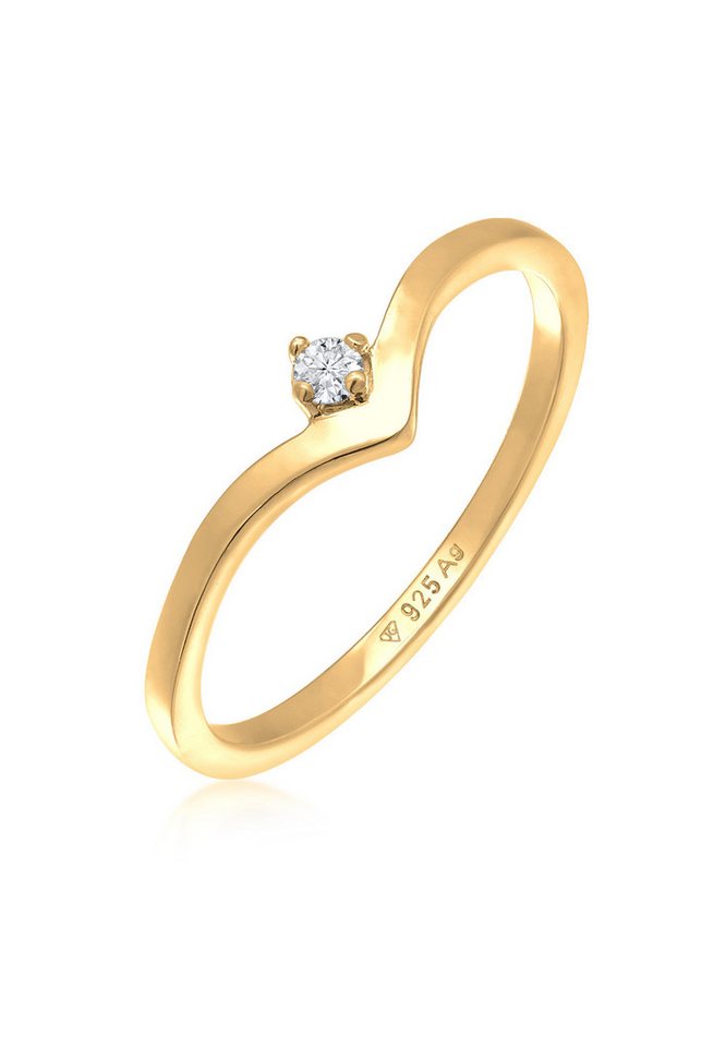 Elli DIAMONDS Diamantring Lab Grow Diamant (0.035) V-Form Stapelring 925 Silber von Elli DIAMONDS