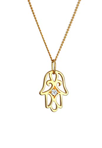 Elli DIAMONDS Halskette Damen Hamsa Motiv Filigran mit Diamant (0.03 ct.) aus 585 Gelbgold von Elli