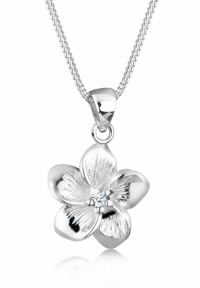 Elli DIAMONDS Kette mit Anhänger Frangipani Blüte Diamant (0.03 ct) 925 Silber, Frangipani Blüte von Elli DIAMONDS