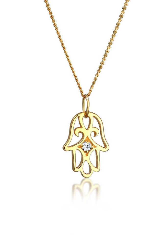 Elli DIAMONDS Kette mit Anhänger Hand der Fatima Diamant (0.03 ct) 585 Gelbgold, Hamsa Hand von Elli DIAMONDS