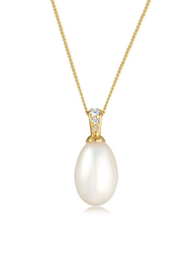 Elli DIAMONDS Kette mit Anhänger Süßwasserzuchtperle Diamant Brillantschliff (0.05 ct) 585 Gelbgold von Elli DIAMONDS
