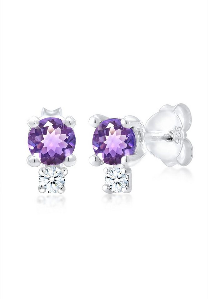 Elli DIAMONDS Paar Ohrstecker Amethyst Edelstein Diamant (0.06 ct) 925er Silber von Elli DIAMONDS