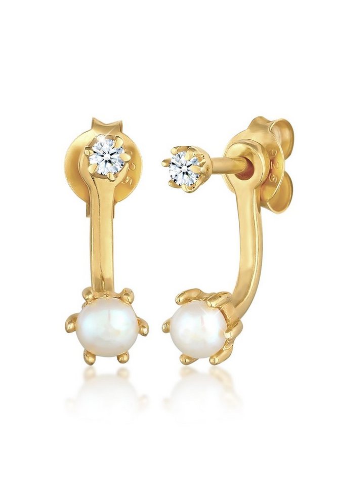 Elli DIAMONDS Paar Ohrstecker Ear Jacket Diamant Süßwasserzuchtperle 925 Silber von Elli DIAMONDS