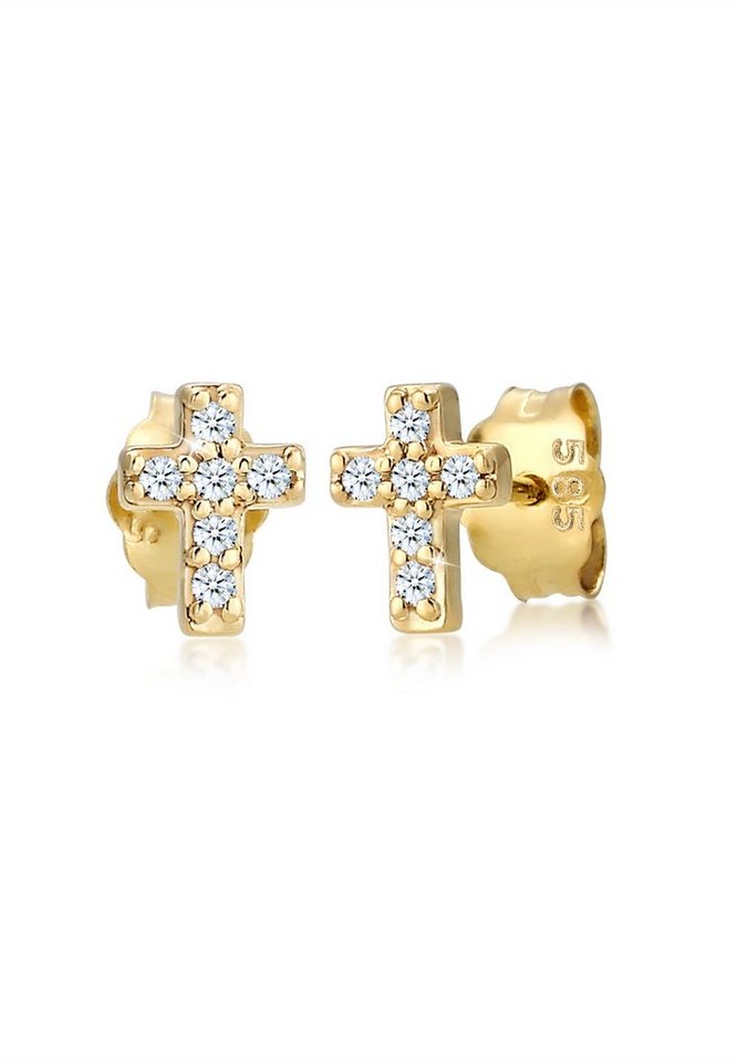 Elli DIAMONDS Paar Ohrstecker Kreuz Religion Diamant (0.06 ct) 585er Gelbgold von Elli DIAMONDS