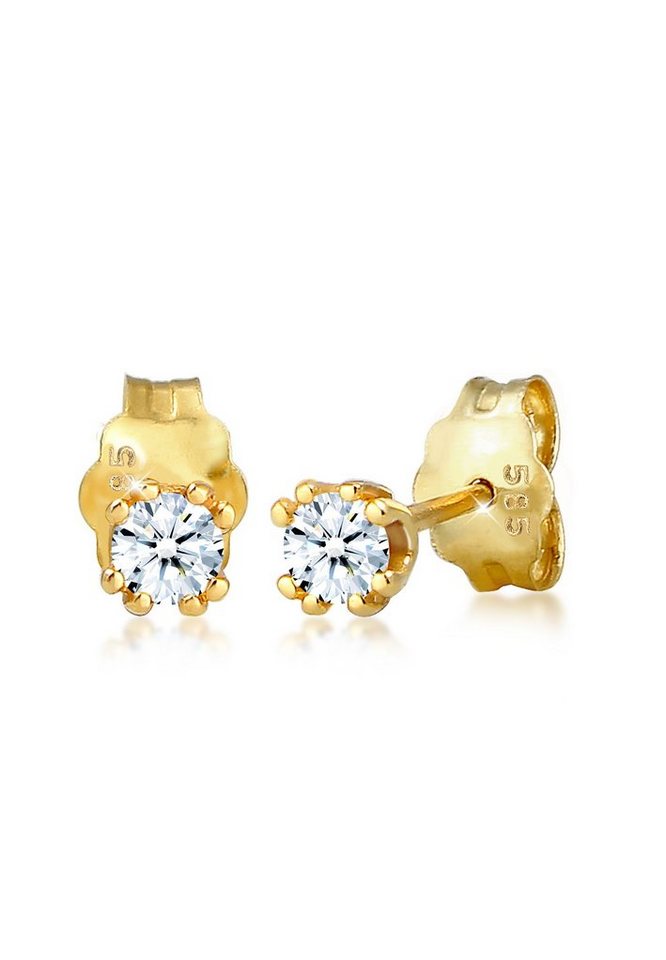 Elli DIAMONDS Paar Ohrstecker Solitär Stecker Diamant (0.06 ct) 585 Gelbgold von Elli DIAMONDS