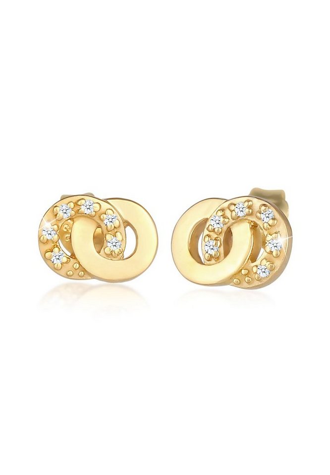 Elli DIAMONDS Paar Ohrstecker Stecker Infinity Diamanten (0.06 ct) 375 Gelbgold von Elli DIAMONDS