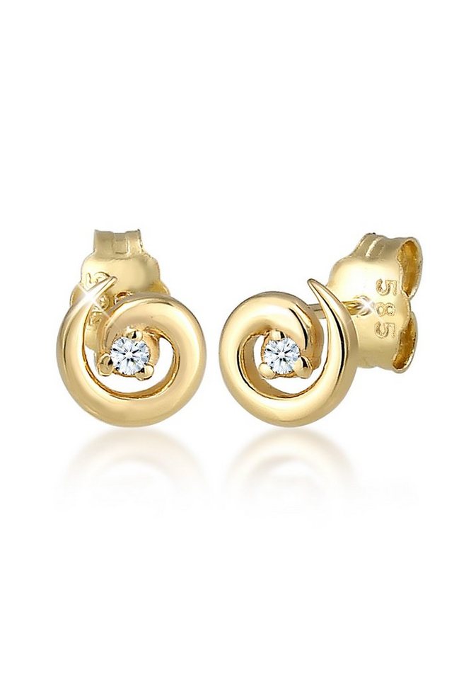 Elli DIAMONDS Paar Ohrstecker Stecker Spirale Diamanten (0.03 ct) 585er Gelbgold von Elli DIAMONDS