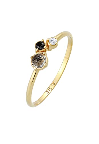Elli Ring Damen Elegant mit Diamant (0.03 ct.) Topas und Turmalin Edelstein in 375 Gelbgold von Elli