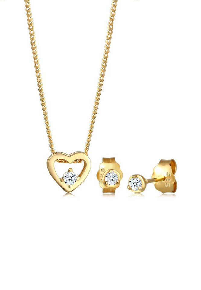 Elli DIAMONDS Schmuckset Herz Liebe Solitär Diamant (0.09ct) 585 Gelbgold von Elli DIAMONDS
