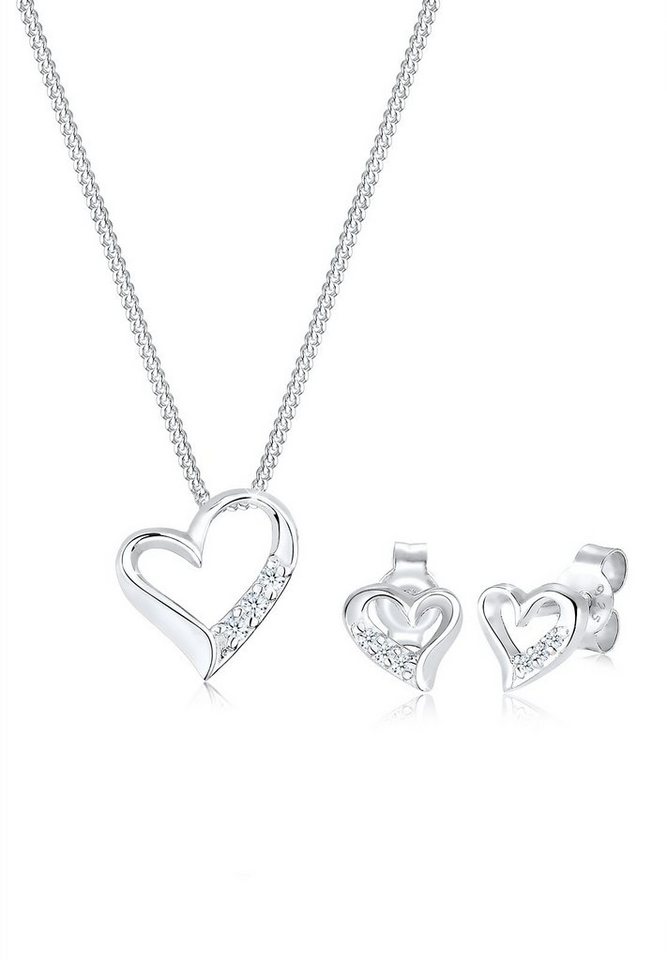 Elli DIAMONDS Schmuckset Set mit Herz Diamant Weiß (0.075 ct) 925 Sterling Silber, Herz von Elli DIAMONDS