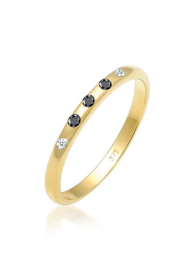 Elli DIAMONDS Verlobungsring Bandring Weiß Schwarz Diamant (0.075 ct) 375 Gold von Elli DIAMONDS