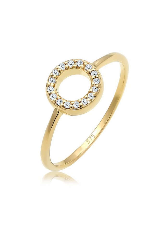 Elli DIAMONDS Verlobungsring Kreis Geo Diamant Verlobung 0.08 ct. 375 Gelbgold von Elli DIAMONDS