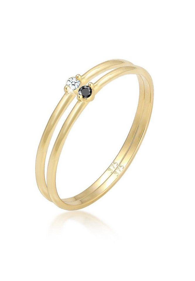 Elli DIAMONDS Verlobungsring Solitär Schwarz Weiss Diamant (0.03 ct) Gelbgold von Elli DIAMONDS