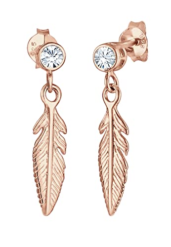 Elli Ohrringe Damen Feder Boho mit Kristallen in 925 Sterling Silber rosé vergoldet von Elli