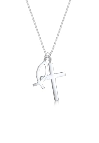 Elli Halskette Damen Kreuz-Fisch Anhänger in 925 Sterling Silber von Elli
