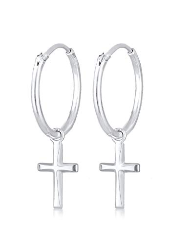 Elli Ohrringe Damen Creolen Kreuz Anhänger Glaube Religion in 925 Sterling Silber von Elli