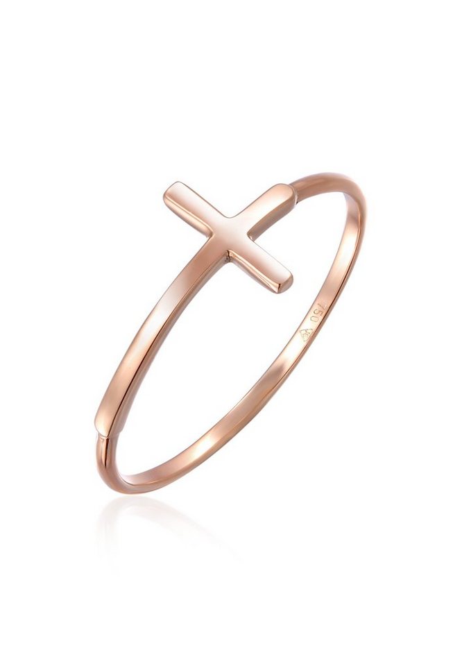 Elli Premium Fingerring Bandring Kreuz Symbol Basic Modern 750 Roségold von Elli Premium