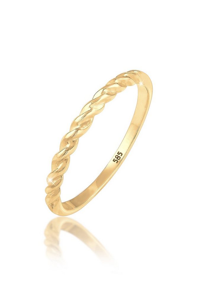 Elli Premium Fingerring Basic Geo Twisted Gedreht Bandring 585 Gelbgold von Elli Premium