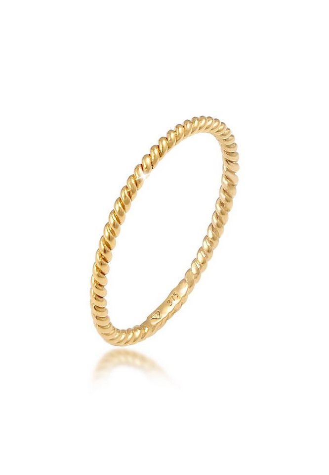 Elli Premium Fingerring Basic Twisted Gedreht Minimal Look 375 Gelbgold, Twisted von Elli Premium