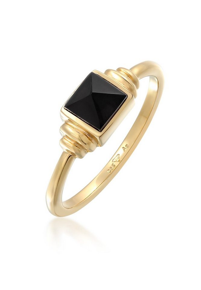 Elli Premium Fingerring Onyx Quadrat Vintage 925 Silber vergoldet, Viereck von Elli Premium