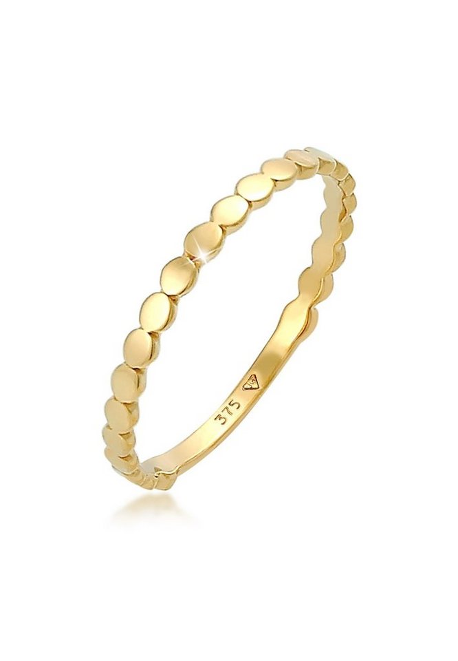 Elli Premium Fingerring Plättchen Rund Stapelring Geo Basic 375 Gelbgold, Kreis von Elli Premium