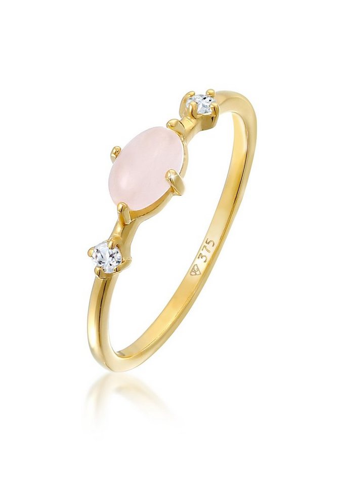 Elli Premium Fingerring Rosa Quarz Topas Edelstein Klassik 375er Gelbgold von Elli Premium