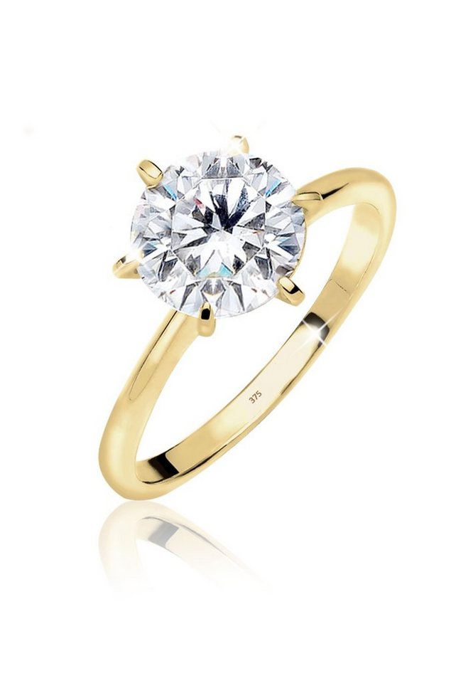 Elli Premium Fingerring Solitär 375 Gelbgold Zirkonia Geschenkidee von Elli Premium