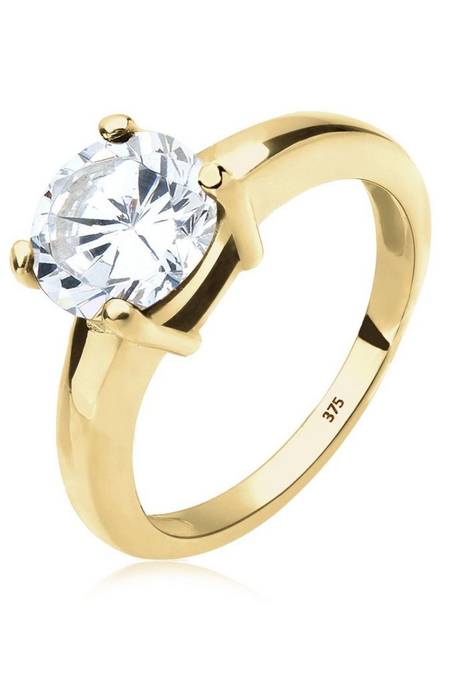 Elli Premium Fingerring Solitärring Zirkonia 375 Gelbgold Geschenkidee von Elli Premium