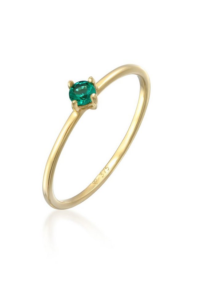 Elli Premium Fingerring Synthetischer Smaragd Solitär 375er Gelbgold von Elli Premium