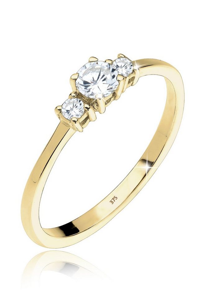 Elli Premium Fingerring Trio Zirkonia 375 Gelbgold von Elli Premium