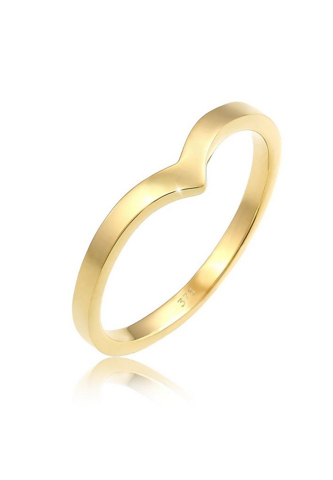 Elli Premium Fingerring V-Form Stapelring Geo Look Modern 375 Gelbgold von Elli Premium