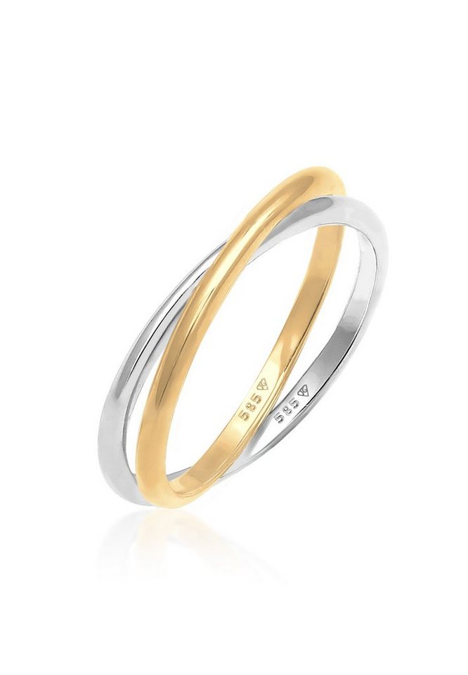 Elli Premium Fingerring Wickelring Bi-Color Zeitlos 585 Gelbgold Weißgold, Bi Color_Tri Color von Elli Premium