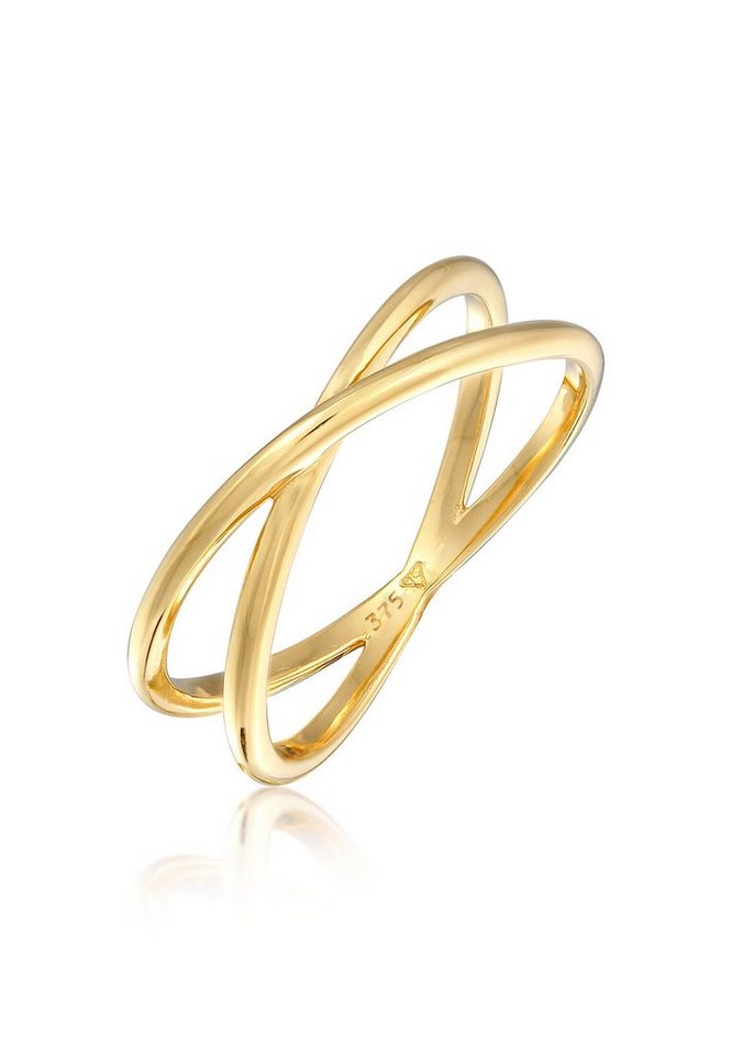 Elli Premium Fingerring X Kreuz Wickelring 375 Gelbgold, Kreuz von Elli Premium