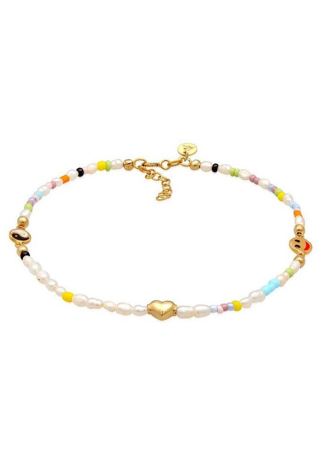 Elli Premium Fußkette Süßwasserperlen Yin & Yang Herz Smiling 925 Silber, Herz von Elli Premium