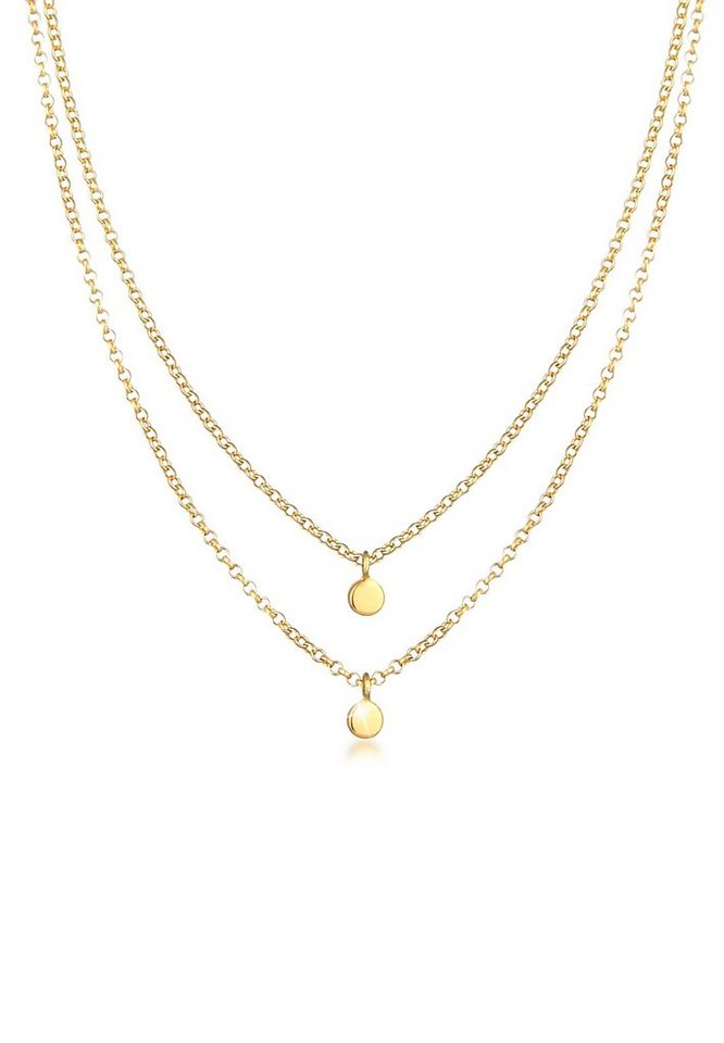 Elli Premium Kette mit Anhänger 2-lagig Erbskette Layer Kreis Geo 375 Gelbgold, Kreis von Elli Premium