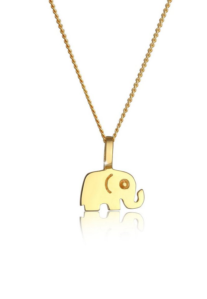 Elli Premium Kette mit Anhänger 585 Gelbgold Elefant, Elefant von Elli Premium