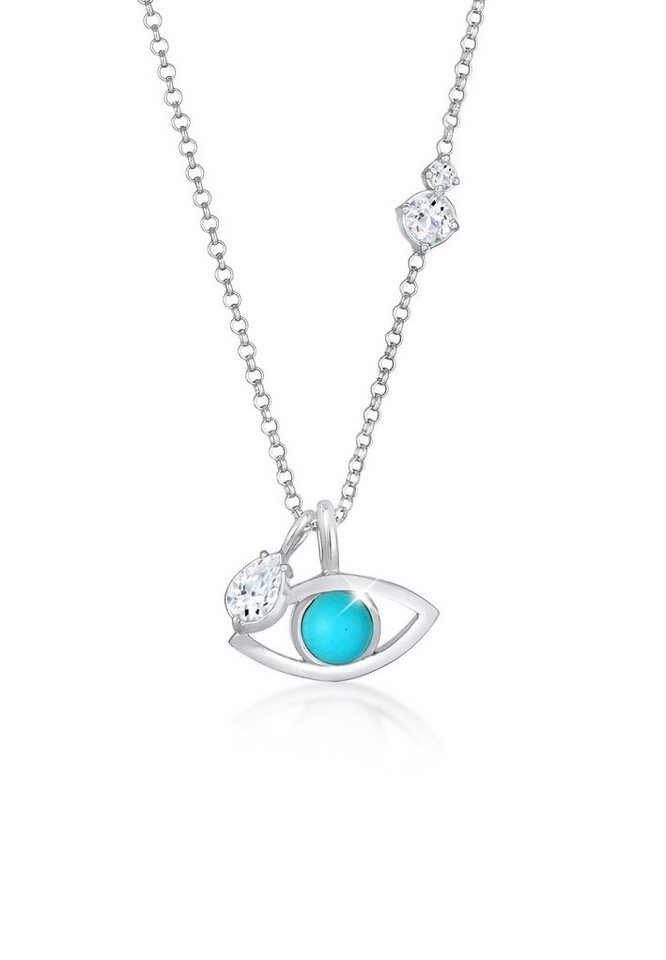 Elli Premium Kette mit Anhänger Evil Eye Türkis Solitär Topas Tropfen 925 Silber, Evil Eye von Elli Premium