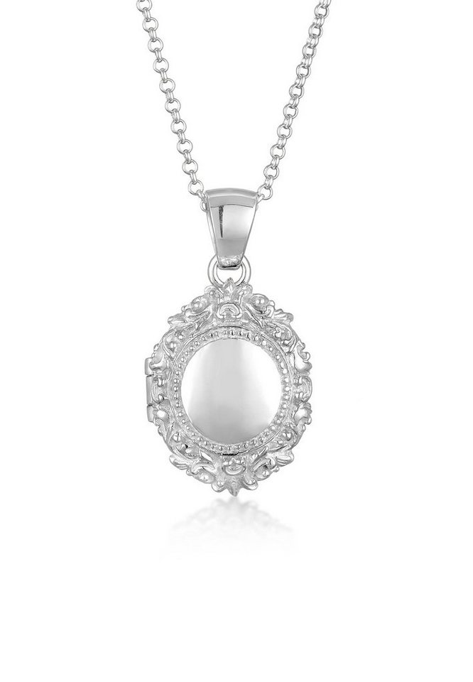 Elli Premium Kette mit Anhänger Halskette lang ohne Stein Medaillon 925 Sterling Silber, Medaillon von Elli Premium