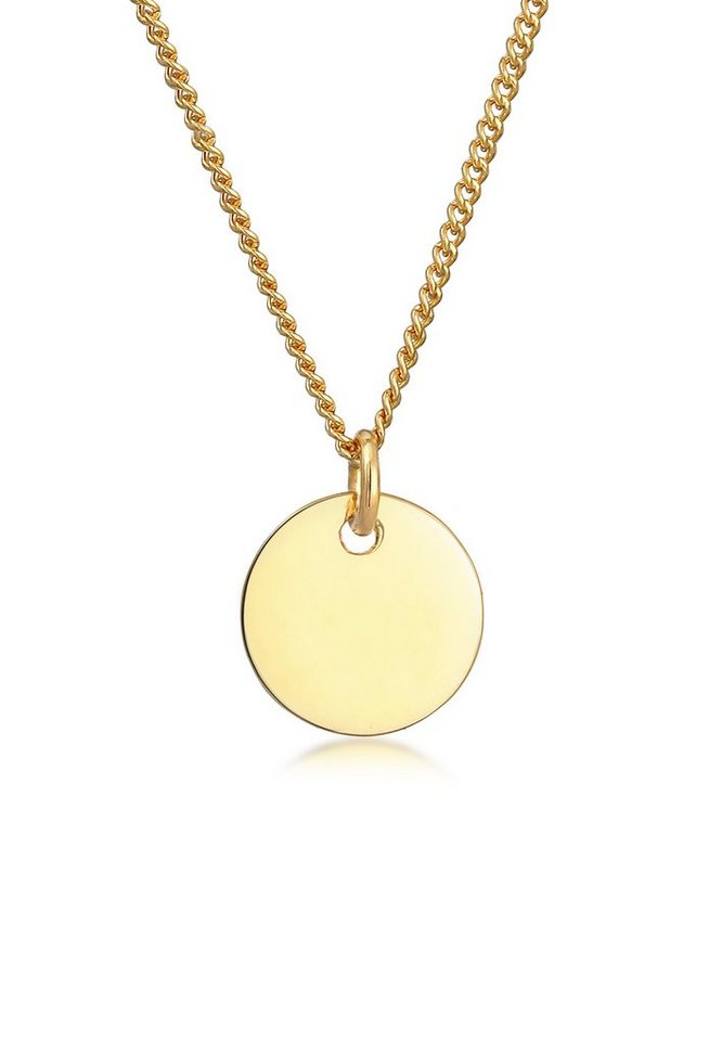 Elli Premium Kette mit Anhänger Kids Plättchen Coin 375 Gelbgold, Boho von Elli Premium