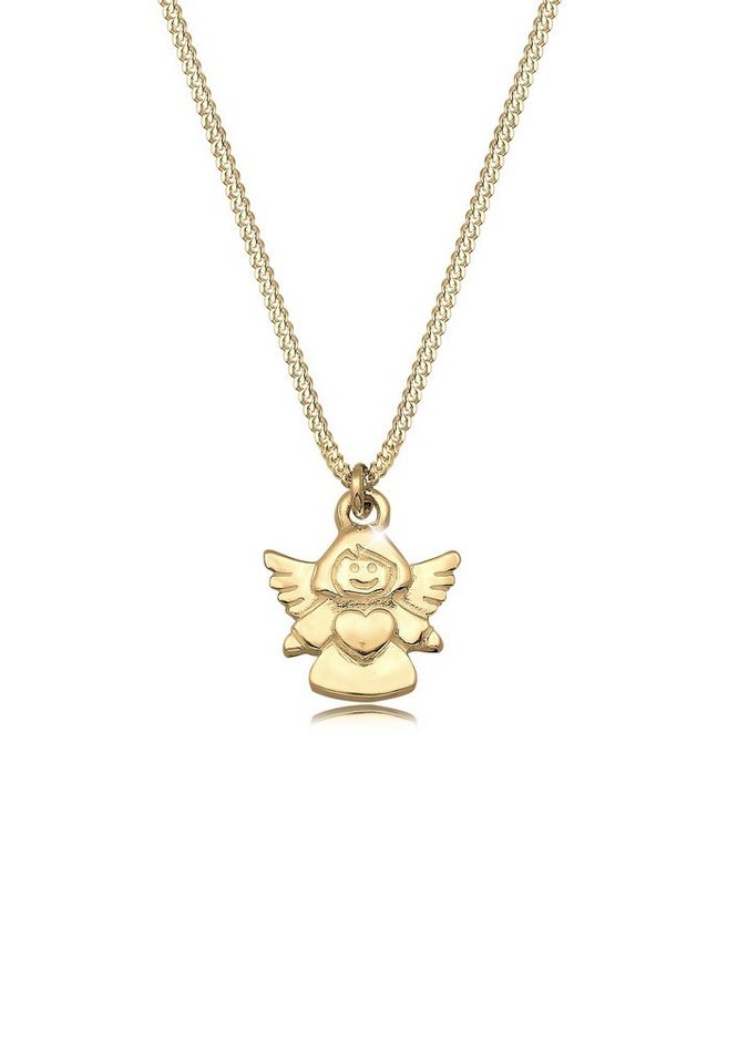 Elli Premium Kette mit Anhänger Kinder Engel Taufe Kommunion Talisman 375 Gelbgold, Engel von Elli Premium