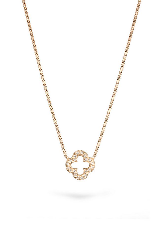 Elli Premium Kette mit Anhänger Kleeblatt Zirkonia Weiß 375 Gelbgold von Elli Premium