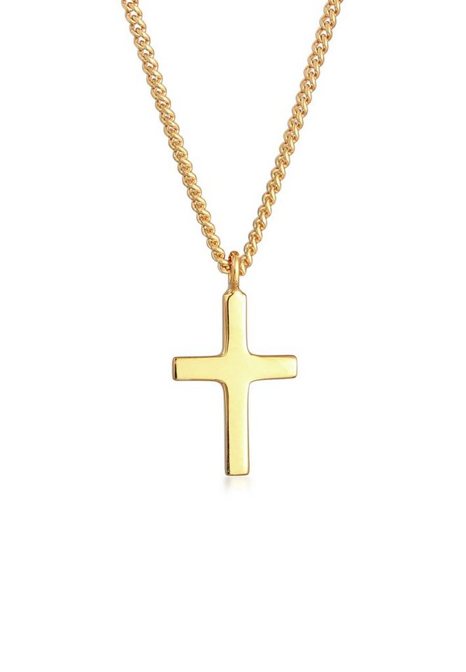 Elli Premium Kette mit Anhänger Kreuz Klassisch Glaube Kommunion 375 Gelbgold, Kreuz von Elli Premium